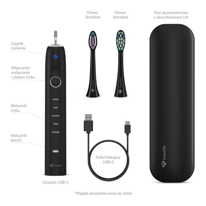 TrueLife SonicBrush Clean70 UV Black - szczoteczka soniczna z etui UV