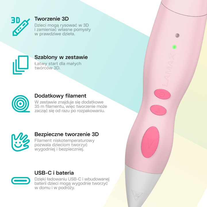 LAMAX ArtKid2 Play 3D Pink - długopis 3D dla dzieci