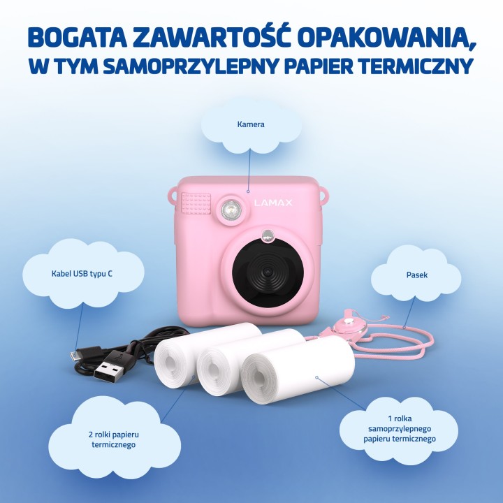 LAMAX InstaKid1 Pink - aparat dla dzieci z drukarką