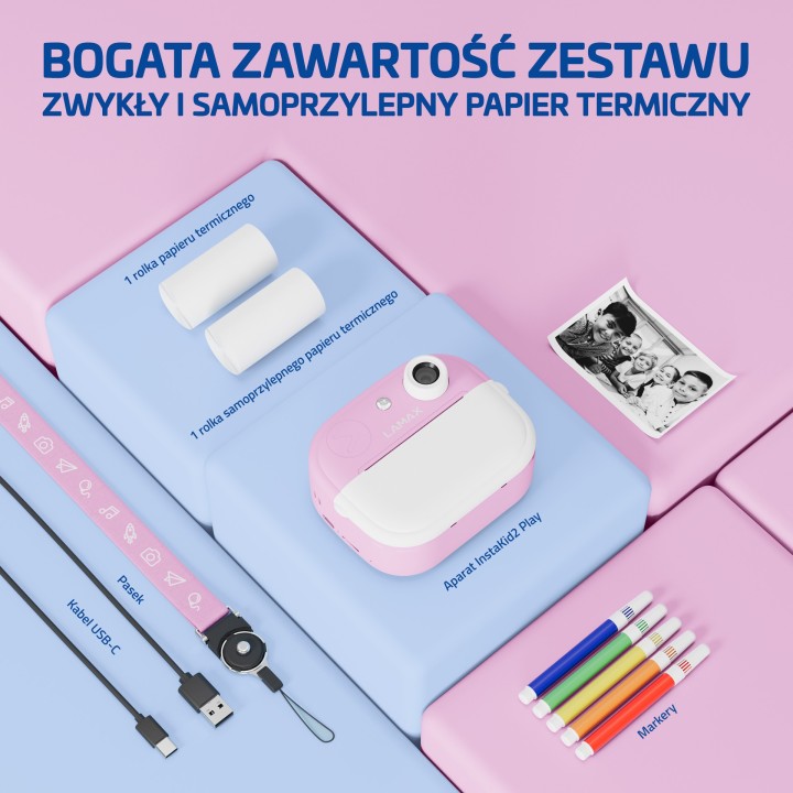LAMAX InstaKid2 Play Pink - aparat z drukarką