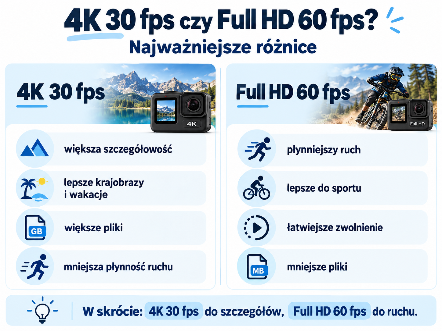 Porównanie 4K 30 fps i Full HD 60 fps w kamerze sportowej